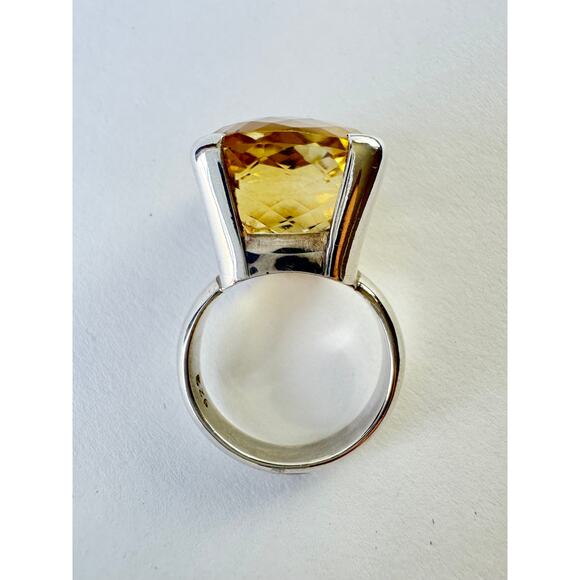 Citrine Cushion Cut Cocktail Ring Big Fancy Faceted Sterling Handmade US 8.75-9 - Picture 5 of 12